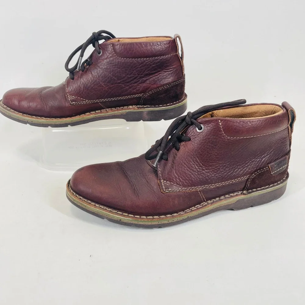 Clarks Collection Mens Leather Chukka Boots Burgundy Brown 26119619 Size 10 M